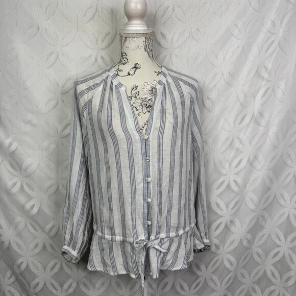 Rails Marti Cayman Striped Linen Blue White Blouse Size S - Picture 13 of 13